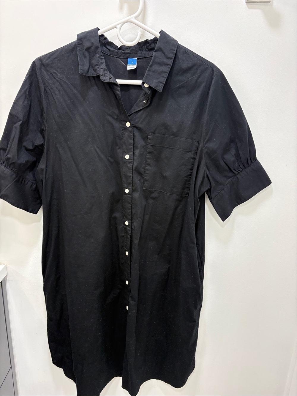 Old Navy Black Short-Sleeve Button Down Shirt Dress